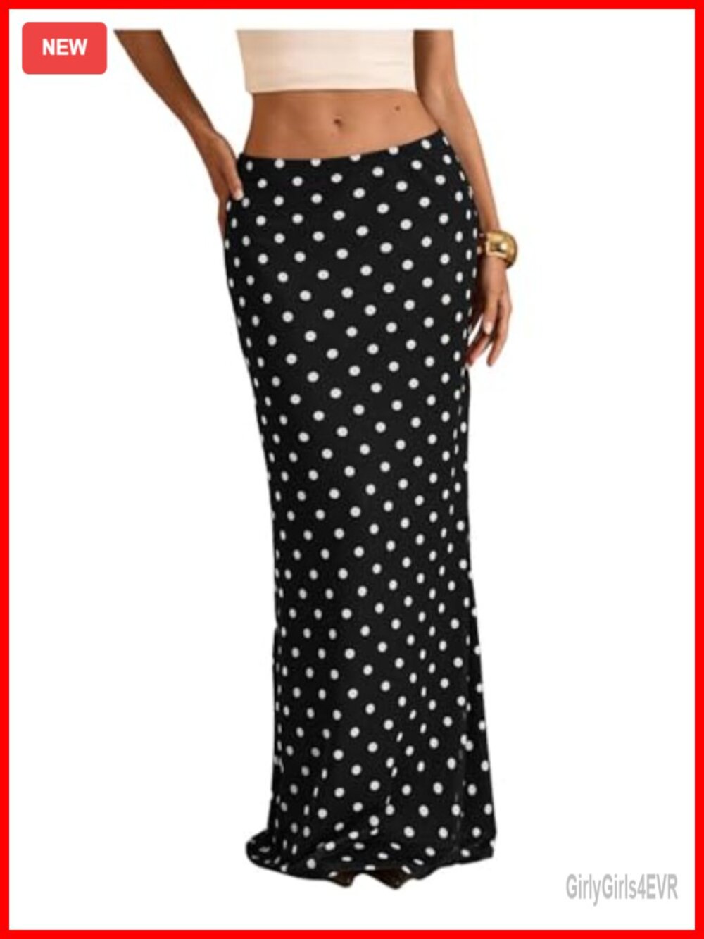 Vintage Polka Dots Maxi Skirt Elastic Waist Fishtail Long Skirt